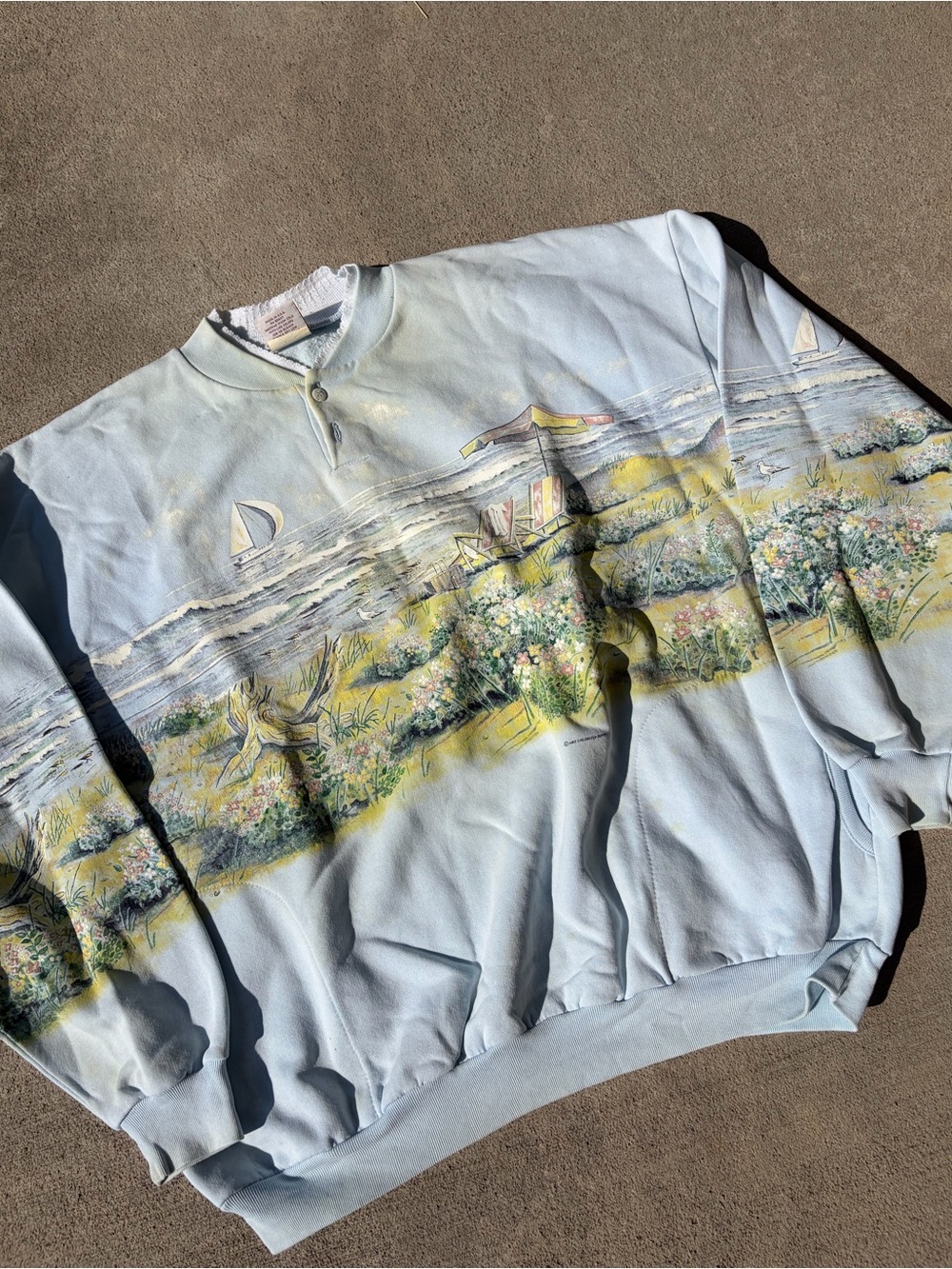 Vintage 90s art unlimited beach seagull marsh coastal crewneck sweatshirt fleece - Picture 4 of 7